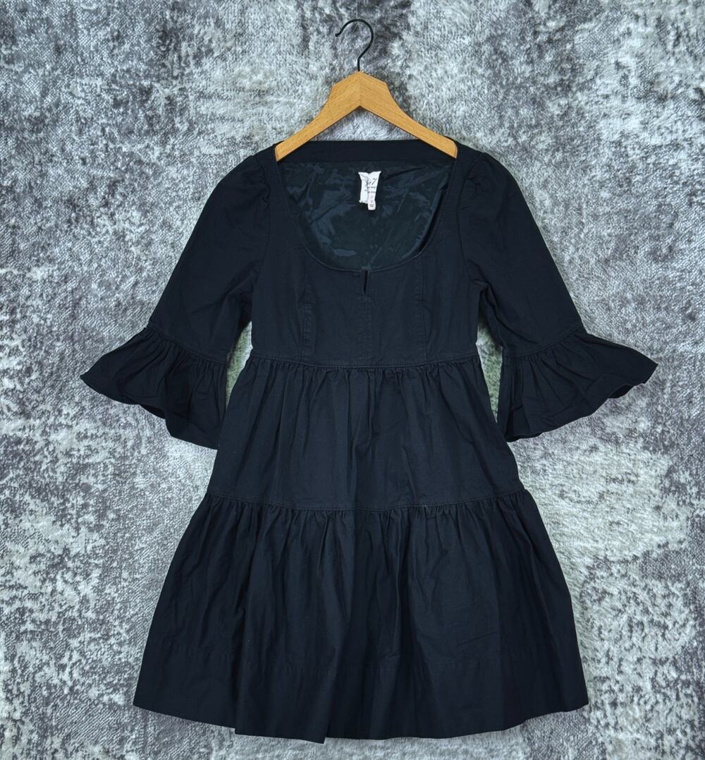 Cinq a Sept Dress 2 Womens Black Cotton Twill Tiered Mini 5a7